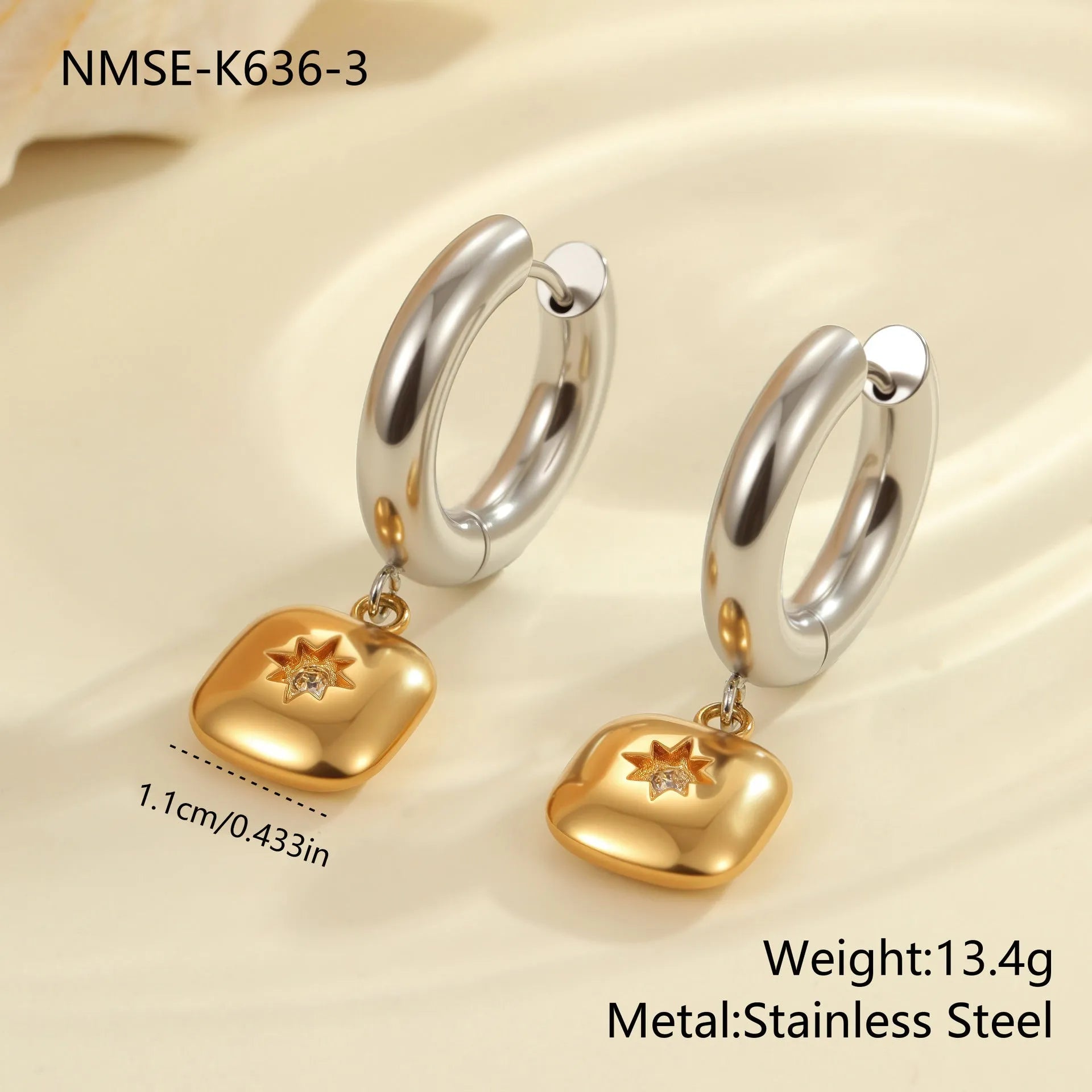 Stainless steel Christmas tree heart earrings with 18K gold electroplated finish