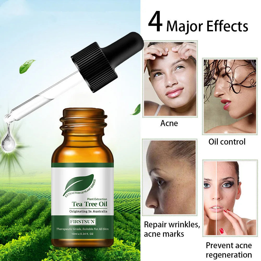 Firstsun tea tree essential oil 10ml bottle with pure natural ingredient for face and body care