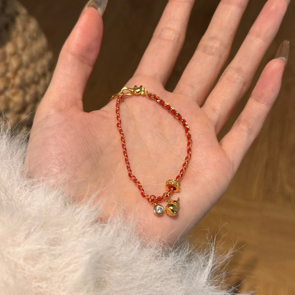 New Chinese style 925 sterling silver bracelet women woven red rope hexagon gold colour