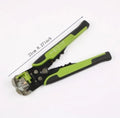 Yellow handheld 3-in-1 automatic wire stripper, crimper, and cutter tool with adjustment screw.