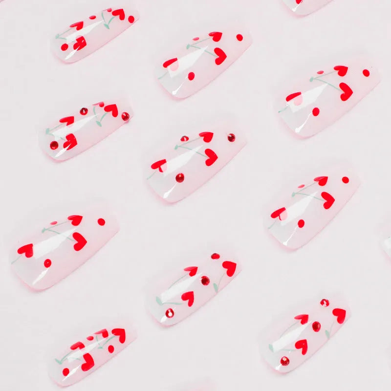 French love red diamond and small cherry nail armour stickers 24 piece set with adhesive glue