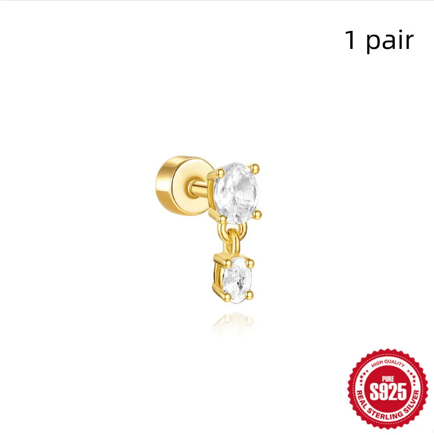 S925 sterling silver ear bone stud with flat column thread in one of twelve gold electroplated colour options.