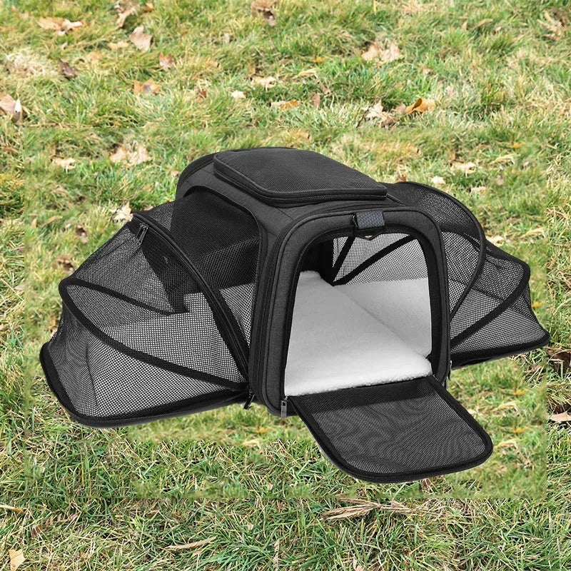 Cat carrier bag made from 600D cation fabric in various colour options with piping details