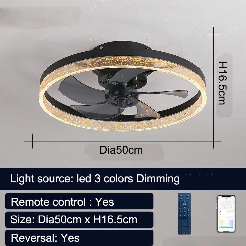 Nordic-style ceiling fan lamp with remote control and LED lighting in 50cm diameter