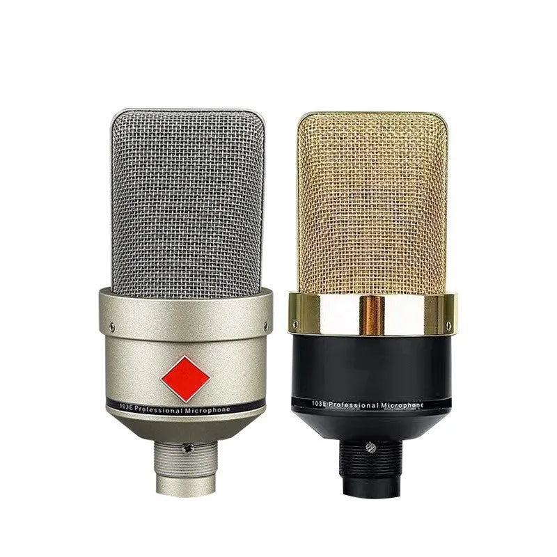 Champagne gold condenser microphone on stand with cable for recording