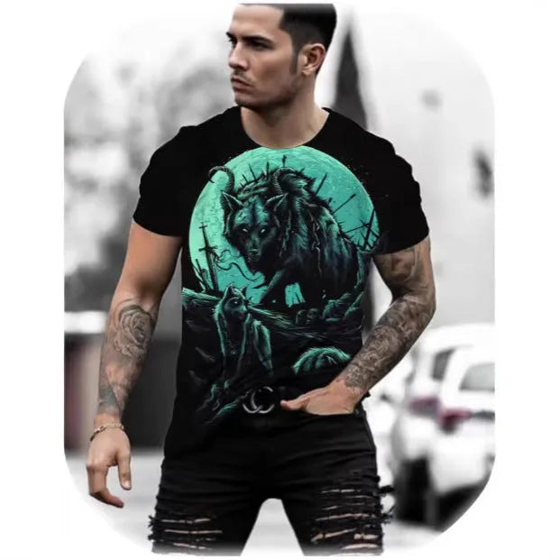 Retro 3D animal print men's short-sleeved t-shirt in thin polyester bird eye cloth