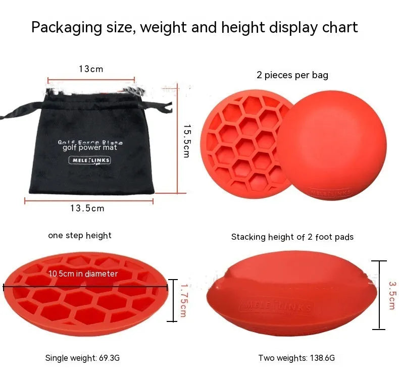 Orange natural rubber golf centre of gravity training mat on practice surface