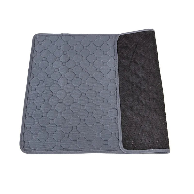 Washable dog pee pads in grey and khaki colours measuring 18 by 24 inches