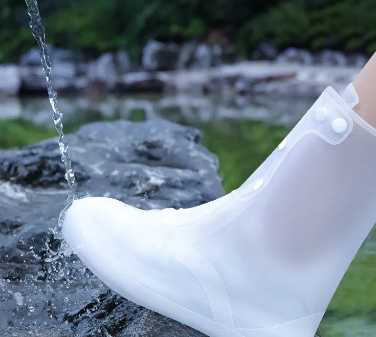 White PVC high top waterproof shoe covers reusable for indoor cleaning and outdoor rainy day protection