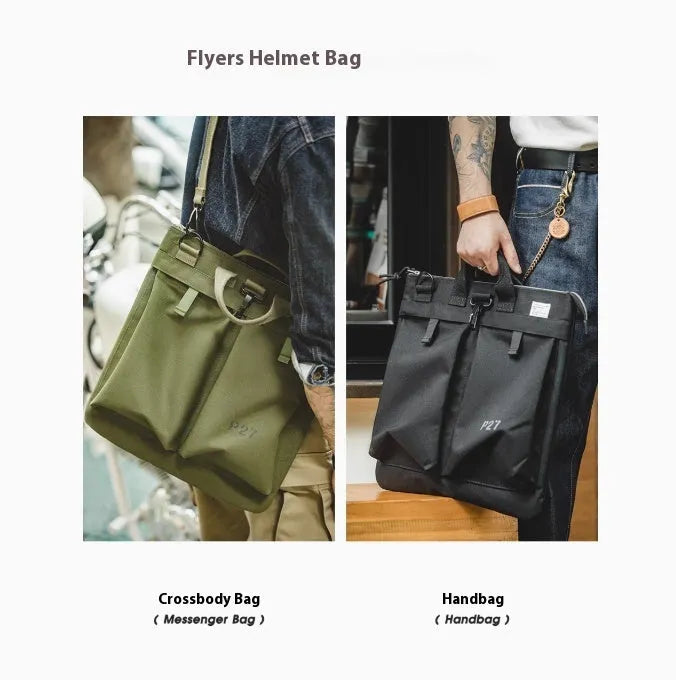 Marden Tooling Helmet Canvas messenger bag in charcoal black with crossbody strap and zipper closure