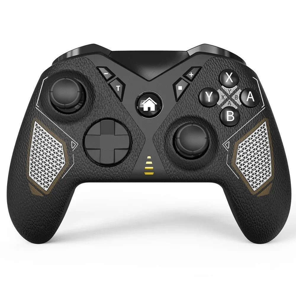 Black wireless game controller with leather pattern texture, showing Type-C port and dimensions 171x67x136mm.