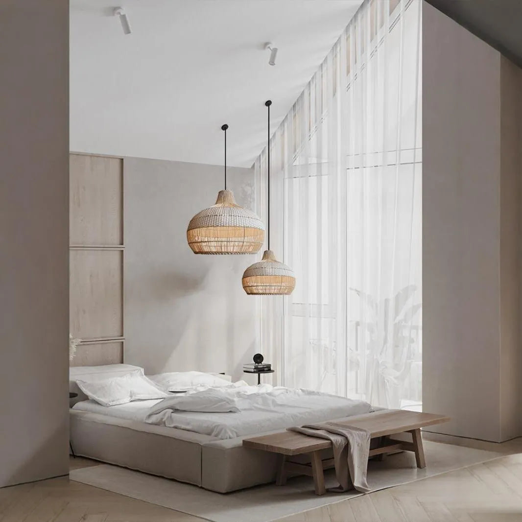 60cm diameter rattan woven chandelier with Silent Wind design for pastoral interiors