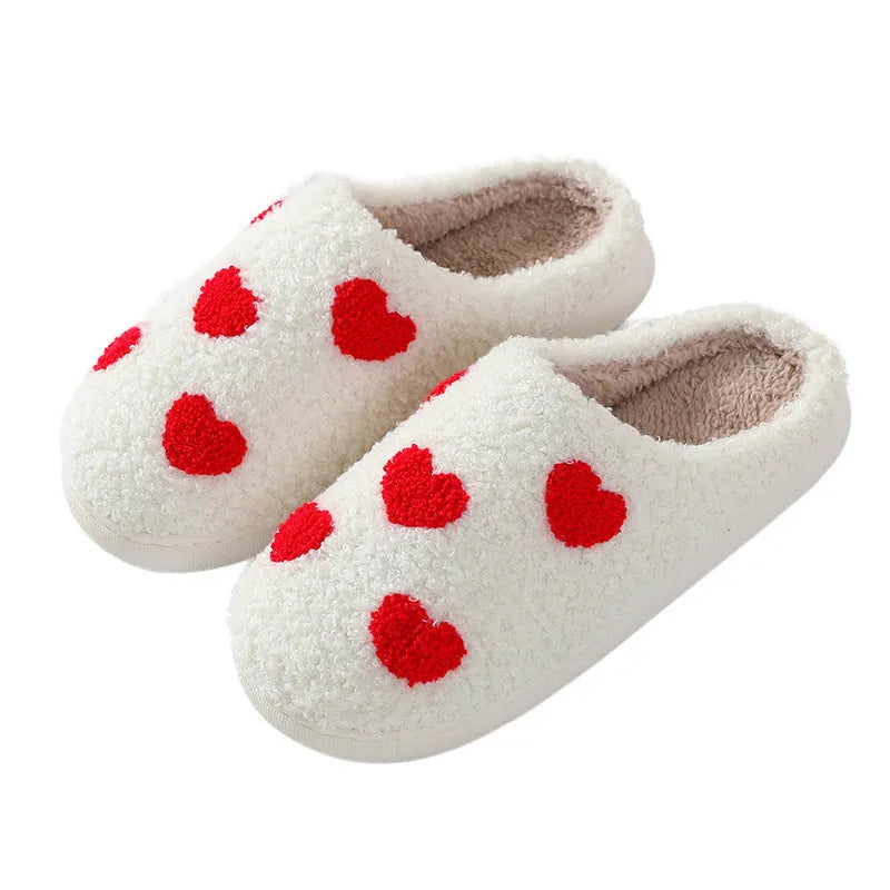 Women's cartoon love style plush slippers with round toe and PVC sole in Big Love pattern