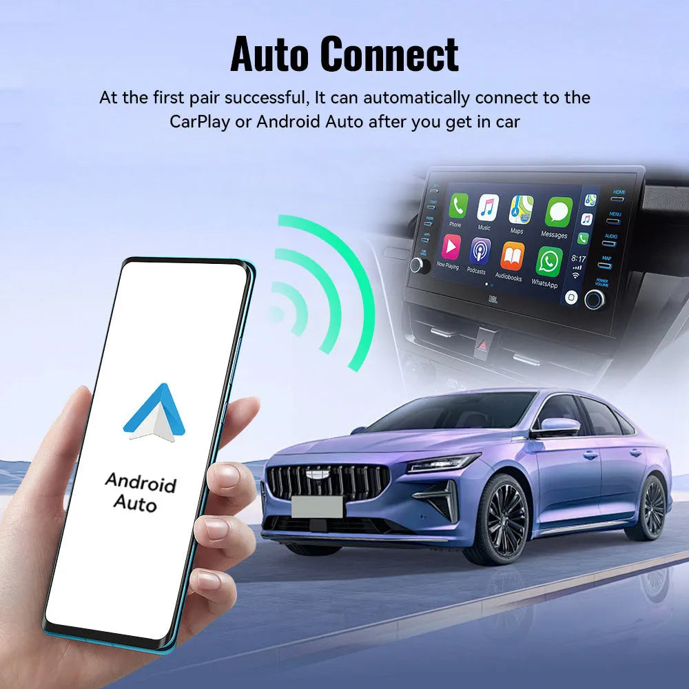 Black mini CarPlay USB wireless adapter measuring 26x55x13mm for vehicle connectivity