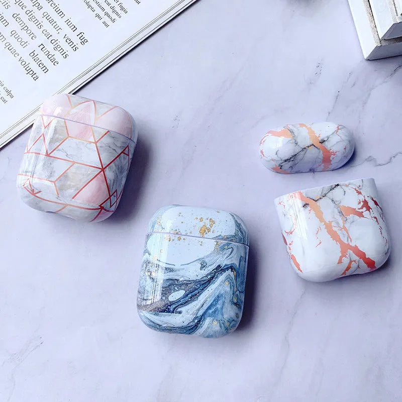 White marble pattern hard PC protective case cover for Apple AirPods charging box