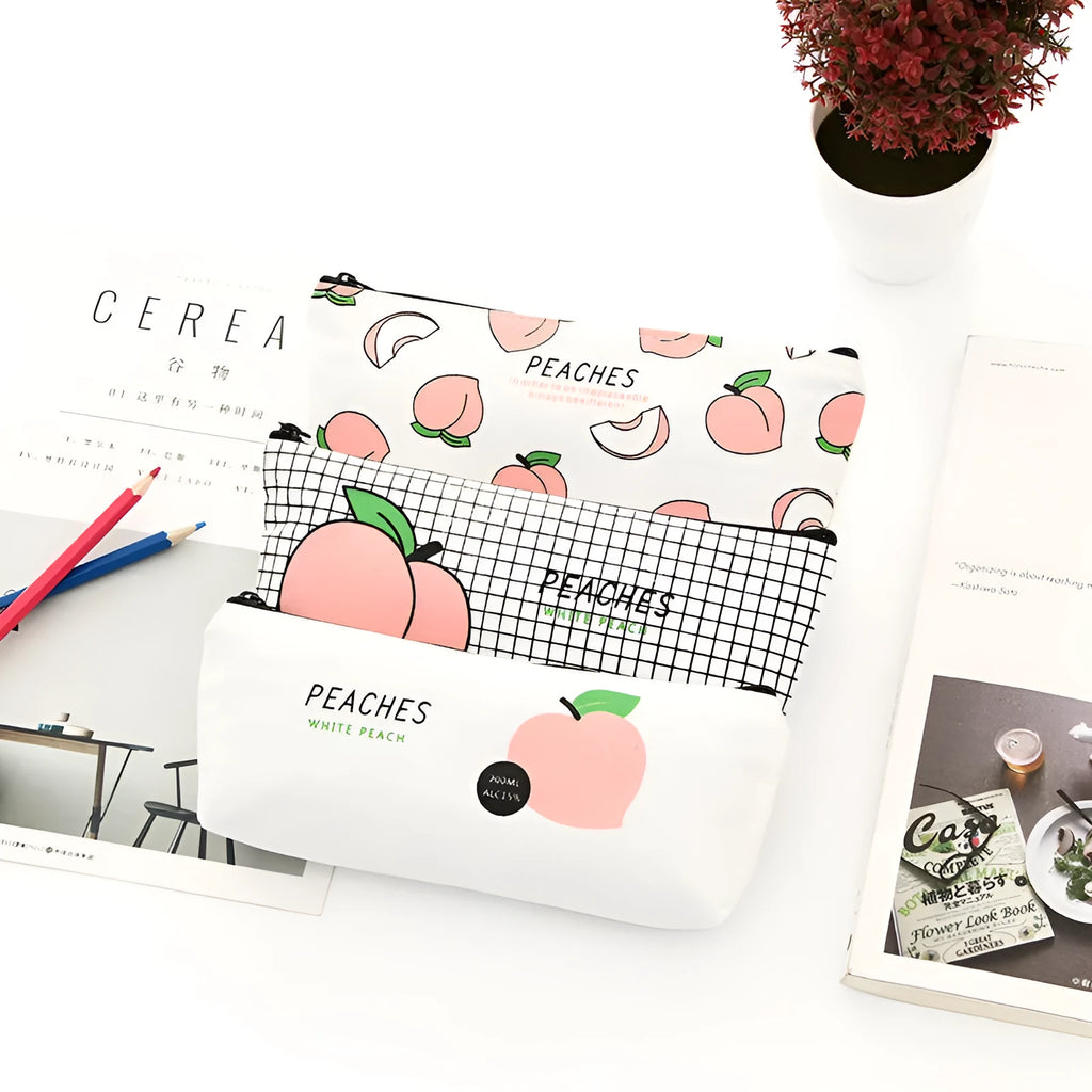 Rectangular canvas pen bag in White Peaches colour measuring 20x8.5cm