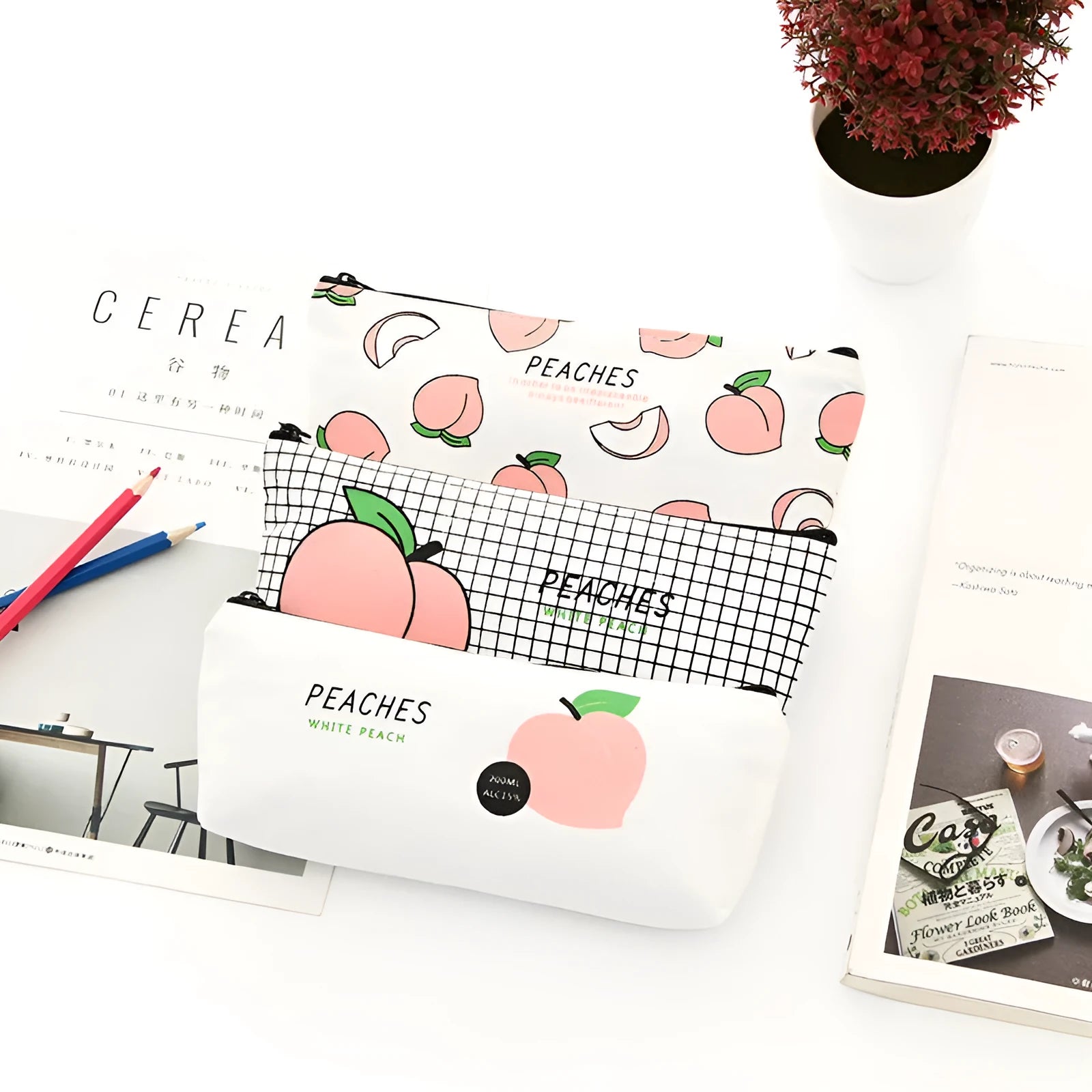 Rectangular canvas pen bag in White Peaches colour measuring 20x8.5cm
