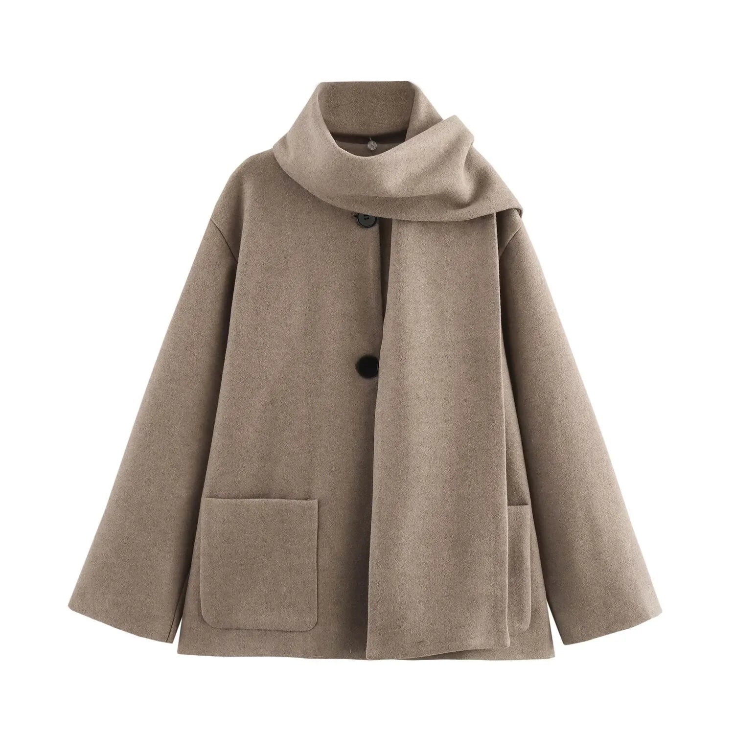 Women's long black overcoat with artificial fur collar, pockets and extended 100cm length