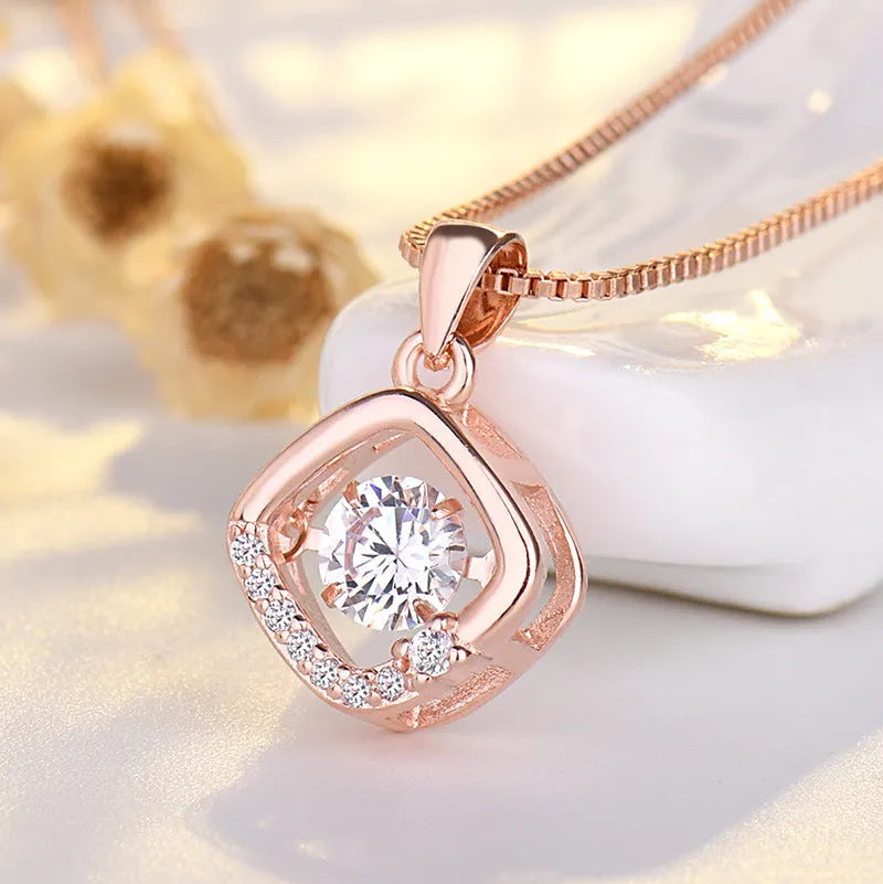 Sterling silver love heart pendant necklace with crown and bow detailing in rose gold or silver finish