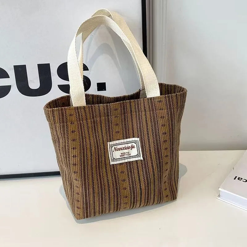 Japanese style corduroy handbag in ivory white, grey or dark brown colours
