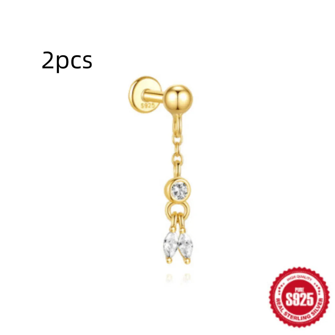 S925 sterling silver water drop earrings with a flat spiral design in a gold electroplated finish.