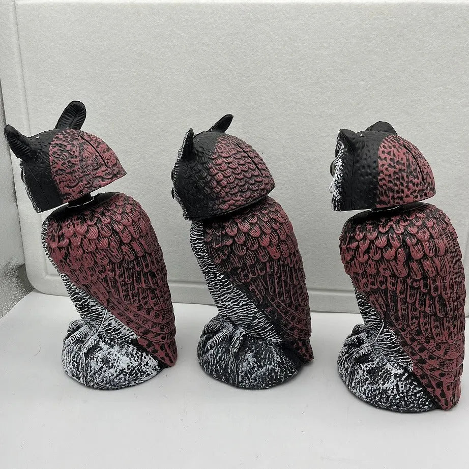Artificial owl bird scarer ornament with motion features for outdoor garden pest control