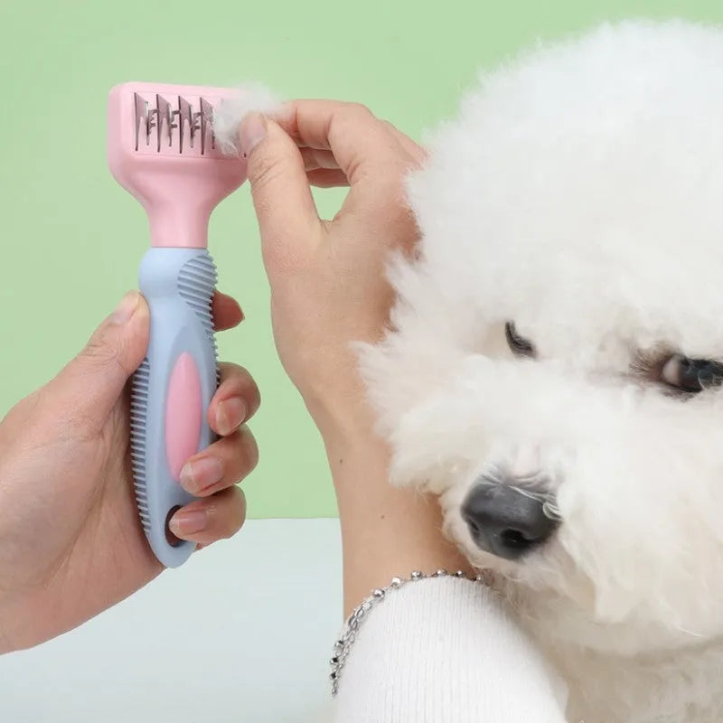 Stainless steel pet grooming comb with massage function in pink or purple colour