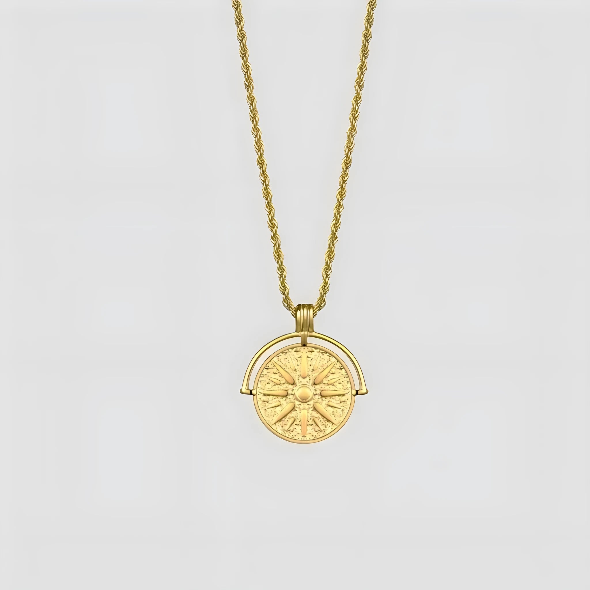 Women's titanium steel sunflower embossed pendant necklace with geometric design on adjustable chain