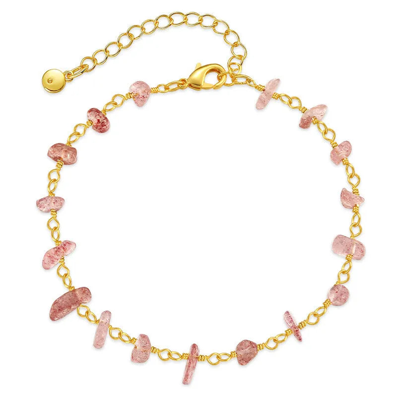 Women's 18K copper bracelet with irregular natural gravel turquoise stones and geometric crystal elements