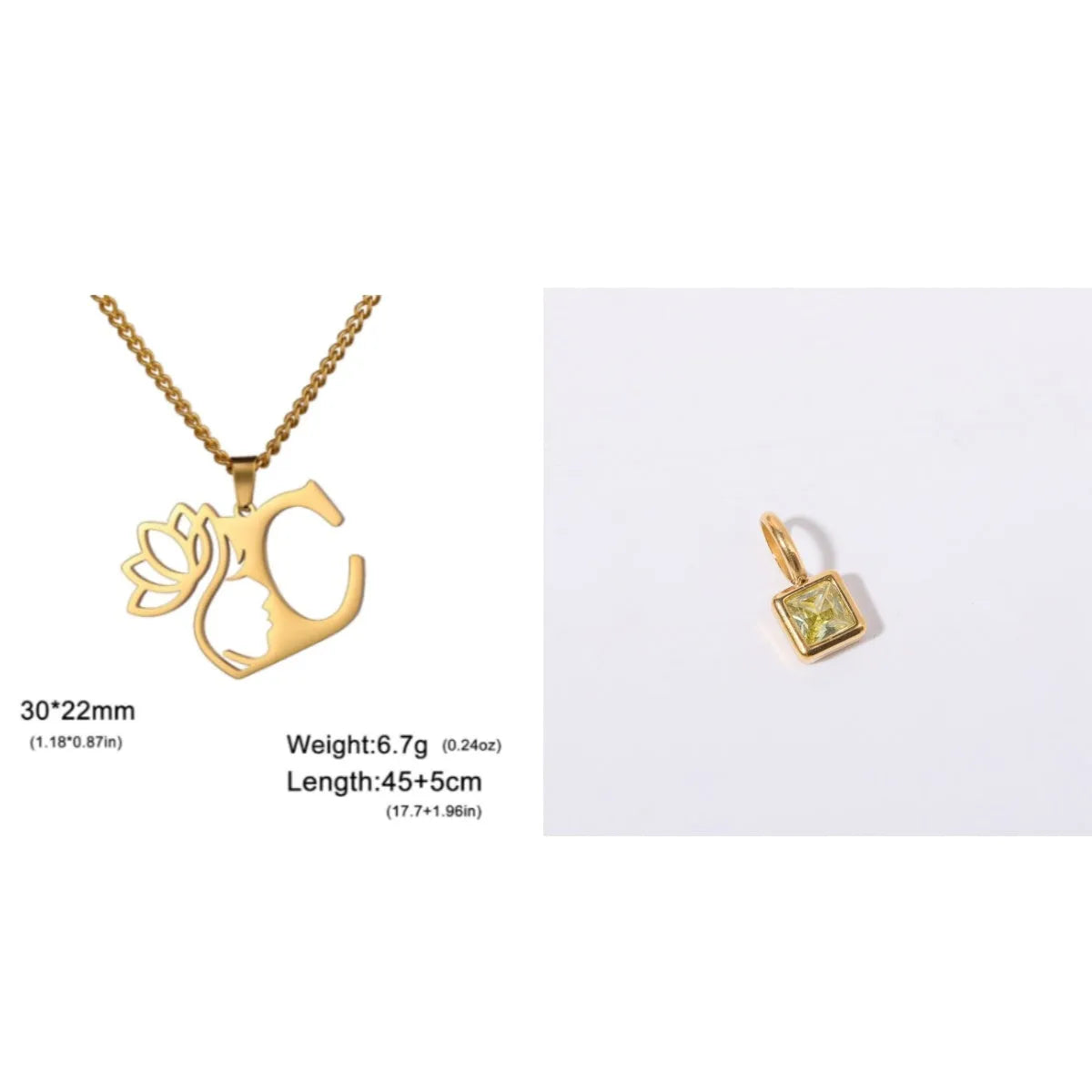 Stainless steel necklace with a single alphabet letter pendant on a cross chain, in gold or silver colour.