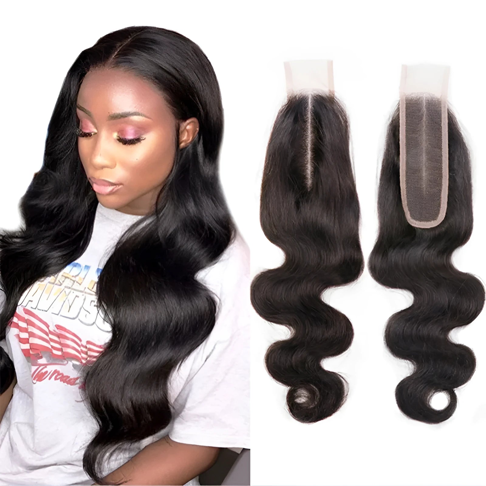 Natural colour straight human hair women's wig shown at various lengths