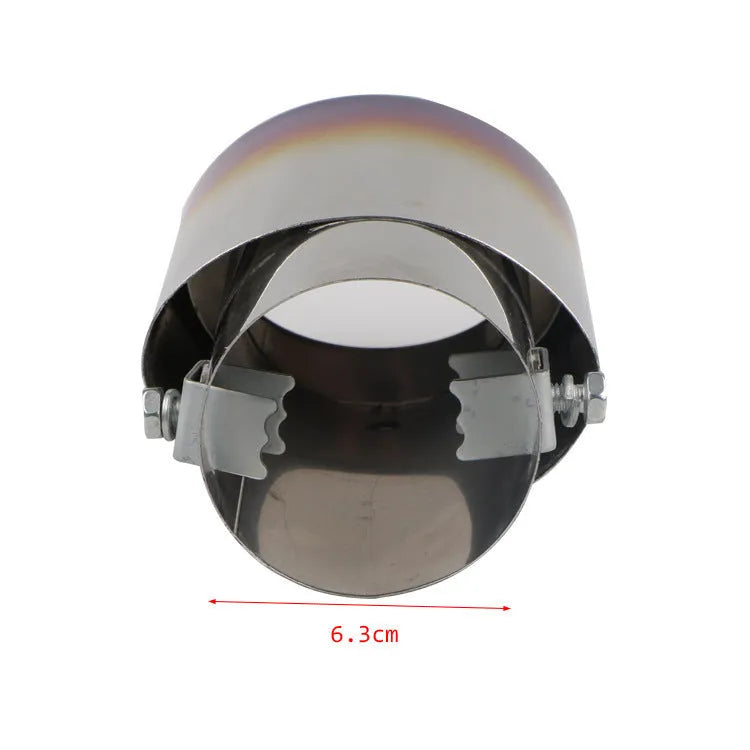 Stainless steel universal car exhaust tailpipe showing straight and curved shape options in different finishes.