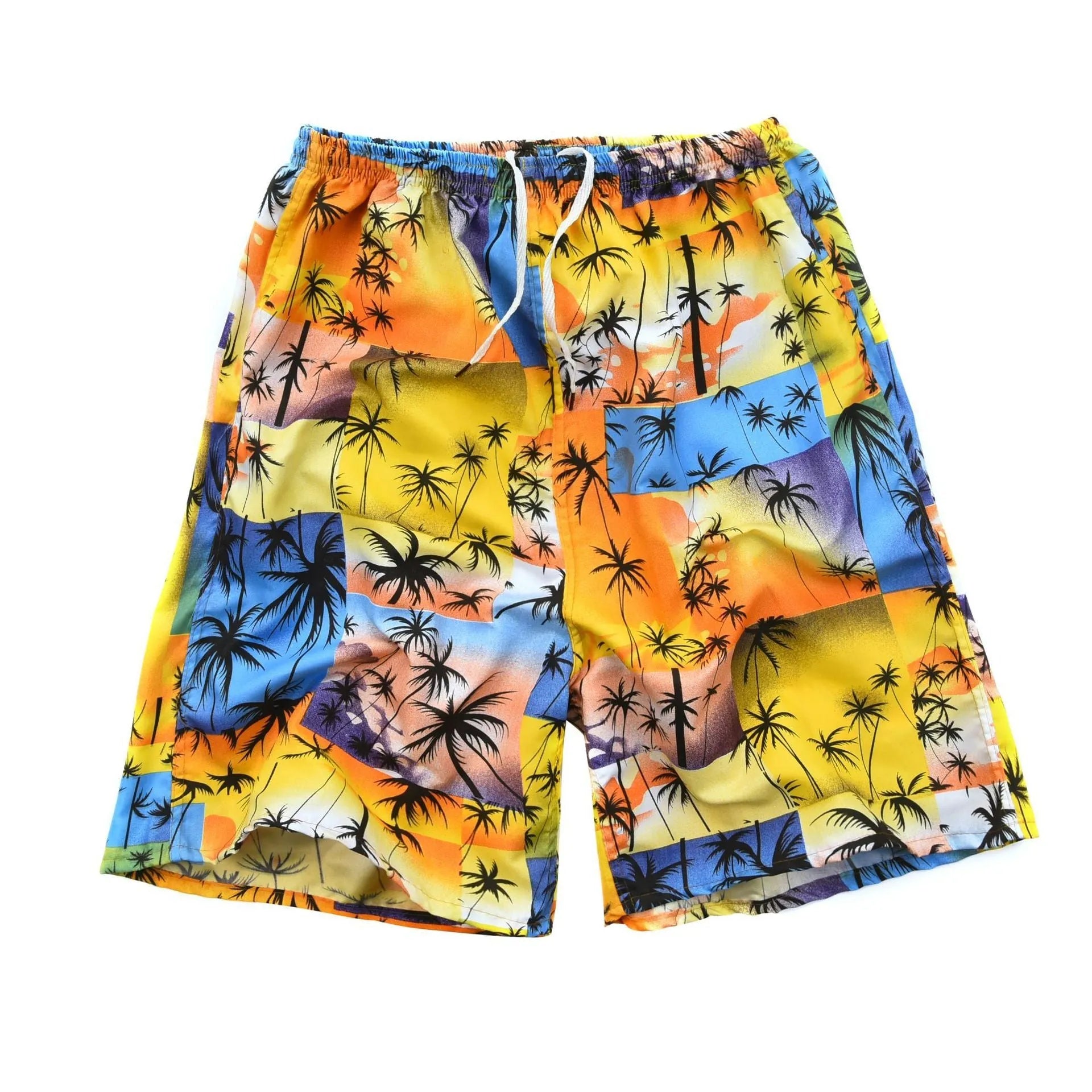 Men's floral printed swimming trunks with five-point design in quick-dry polyester material