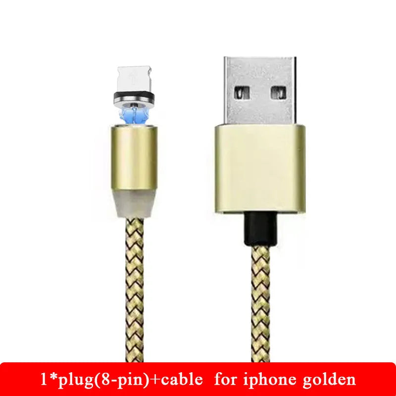 YBD 1m magnetic LED charging cable with cotton woven black cable and aluminium magnetic connectors