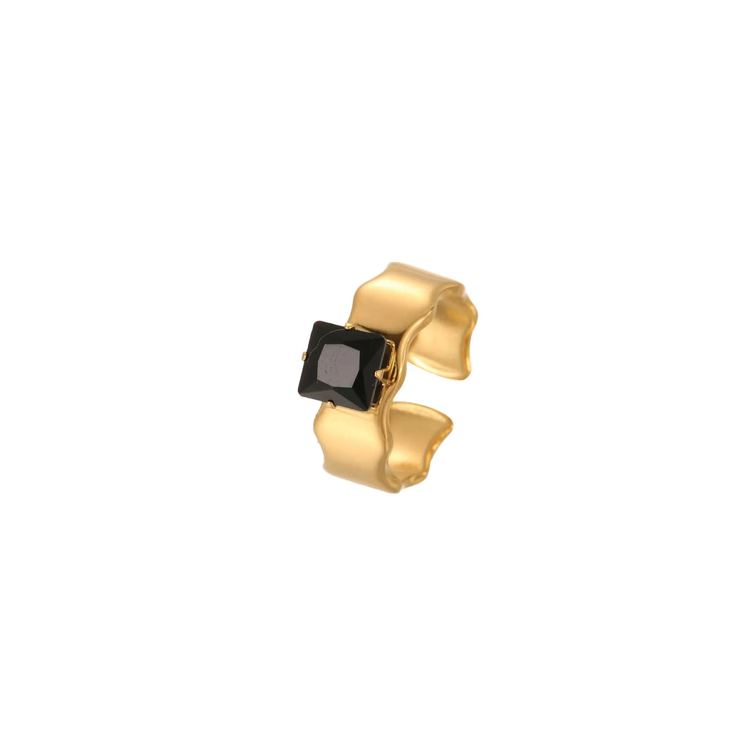 Geometric stainless steel ring for women with zircon detail and open adjustable design.