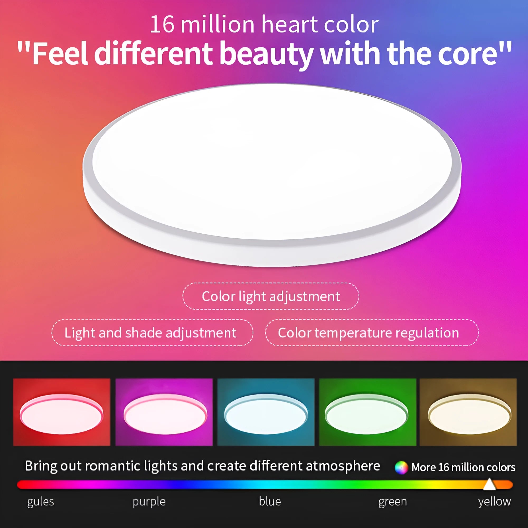 RGBCW intelligent ceiling lamp with Bluetooth and app control in black or white finish