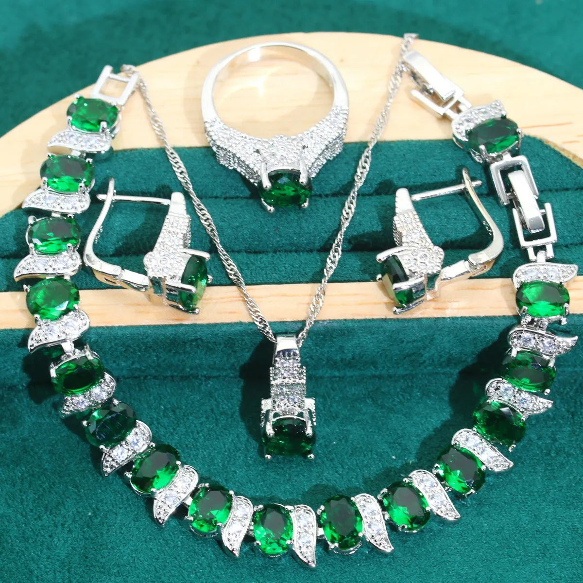 Bridal zircon jewellery set with necklace, earrings, ring and bracelet in multiple colour options