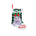 Green and black plaid cloth Christmas decoration with puppy and cat print, sized 26x36cm