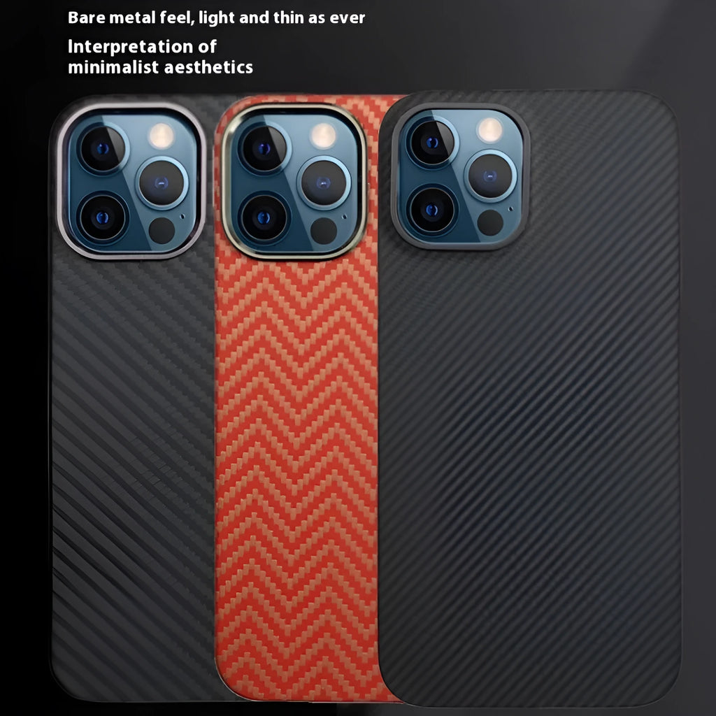 Aramid fibre ultra-thin frosted phone case for iPhone 12 series with black crater 1500D weave