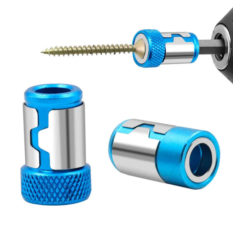 High carbon steel slotted screwdriver bit with a light blue magnetic ring.