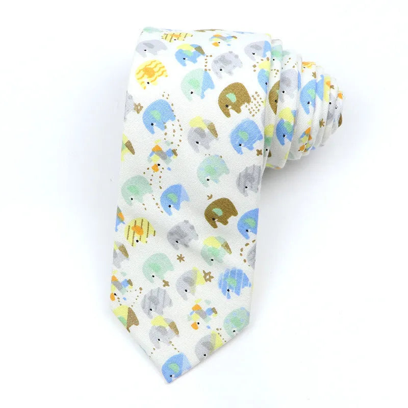 Korean style narrow men's cotton bow tie with a printed cartoon pattern, shown in colour GH21-01.