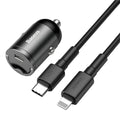 Baseus electro-optical grey 30W PPS fast car charger with 1-metre USB cable