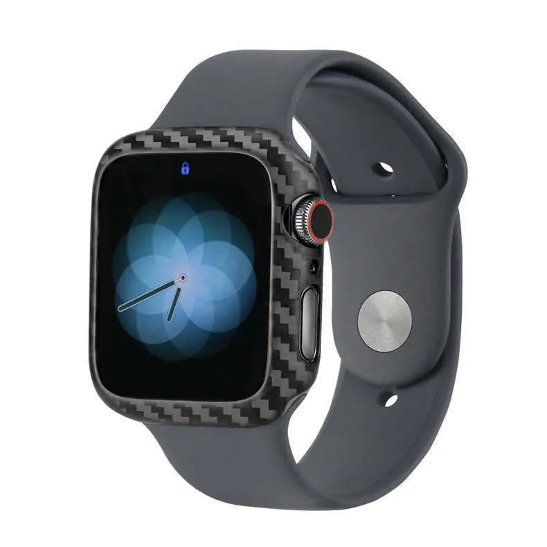 Carbon fibre protective case for Apple Watch 4 in 44mm size showing ultra-thin half wrap design