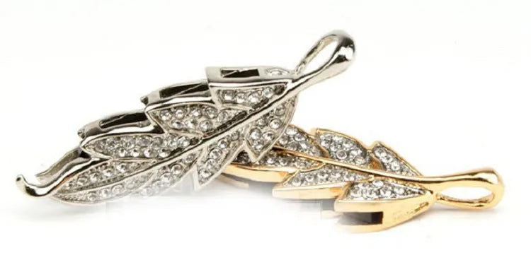 Silver metal USB flash drive with crystal maple leaf jewellery decoration