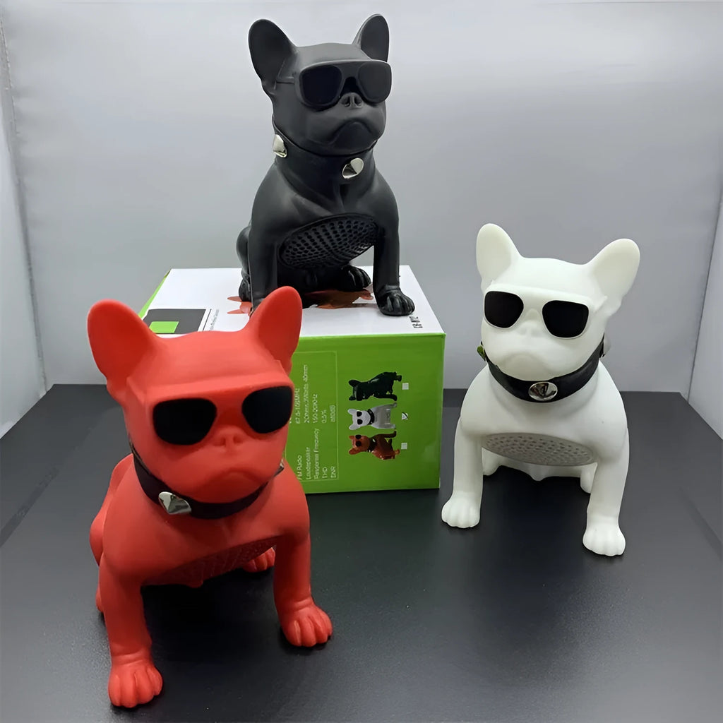 Mini full body bulldog Bluetooth speaker in black, red or white colour with wireless audio playback
