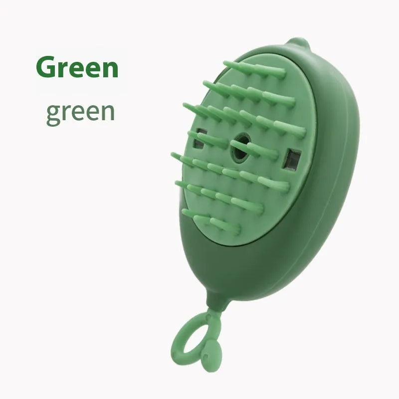 Avocado-themed pet grooming brush with spray function and massage bristles