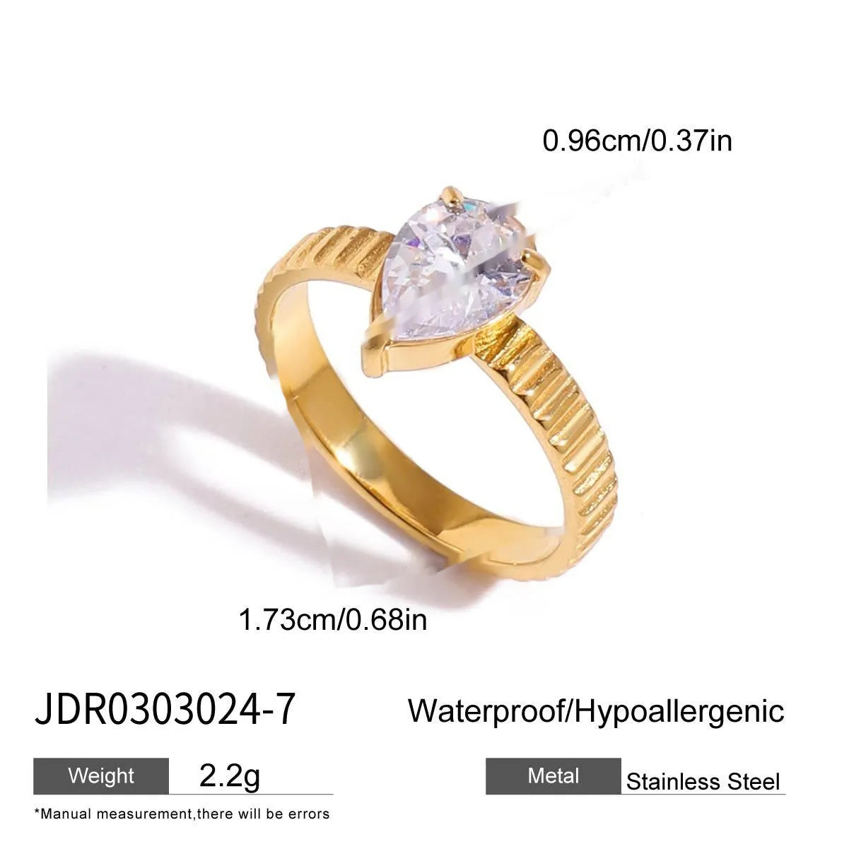 Geometric titanium steel zircon ring in a European American style on a plain background.