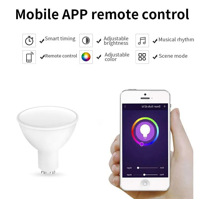 GU10 smart LED spotlight with RGBCCT colour changing and Wi-Fi voice control, 50mm diameter