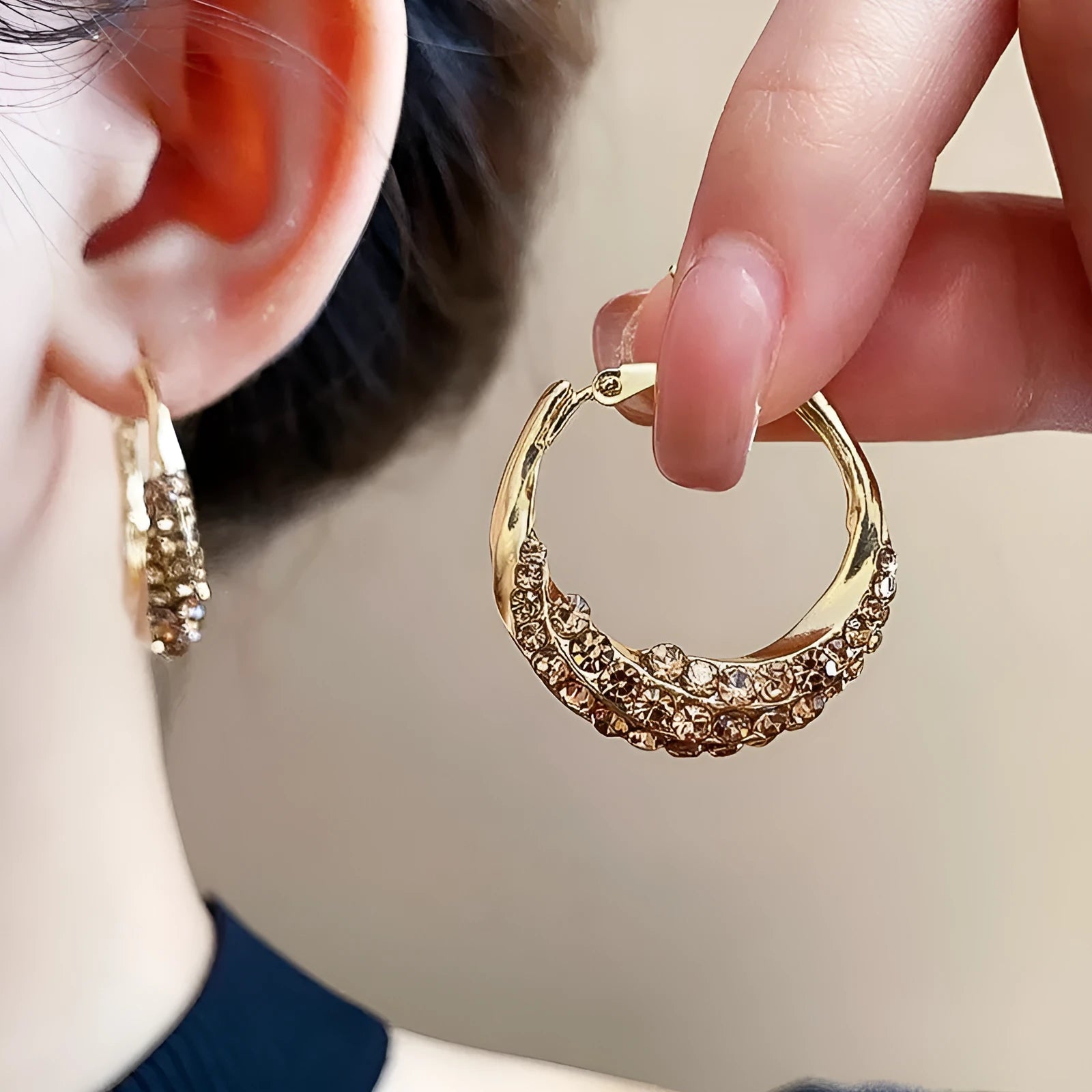 Alloy Hoop Earrings with Electroplated Finish Geometric Shape F247-A Large Hoop Earrings for Women Delicate Personality Ornament Statement Jewellery Pair