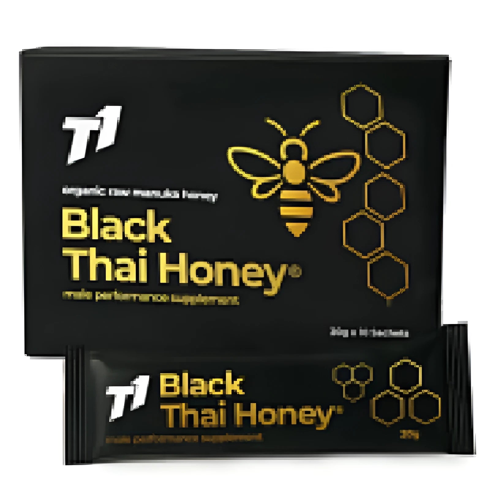 Glass jar of dark T1 Black Thai forest honey showing distinctive colour